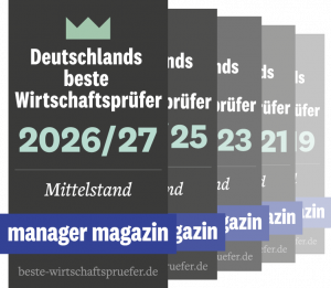 Siegel vom manager magazin mit der Auszeichung als beste Wirtschaftsprüfer Deutschlands 2024/25 Kategorie Mittelstand
